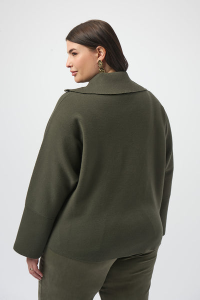 Sweater Knit Boxy Pullover With Zipped Collar Joseph Ribkoff