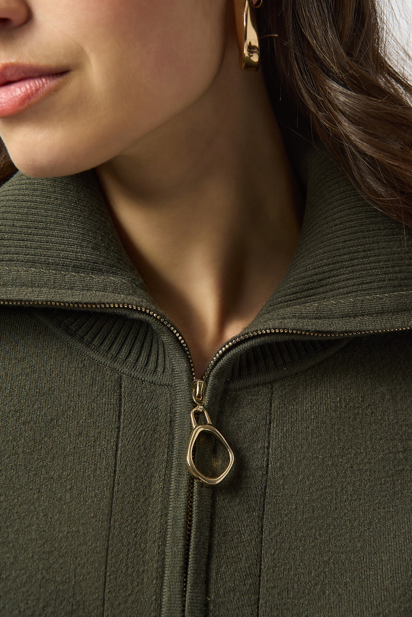 Sweater Knit Boxy Pullover With Zipped Collar Joseph Ribkoff