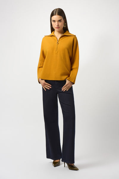 Sweater Knit Boxy Pullover With Zipped Collar Joseph Ribkoff