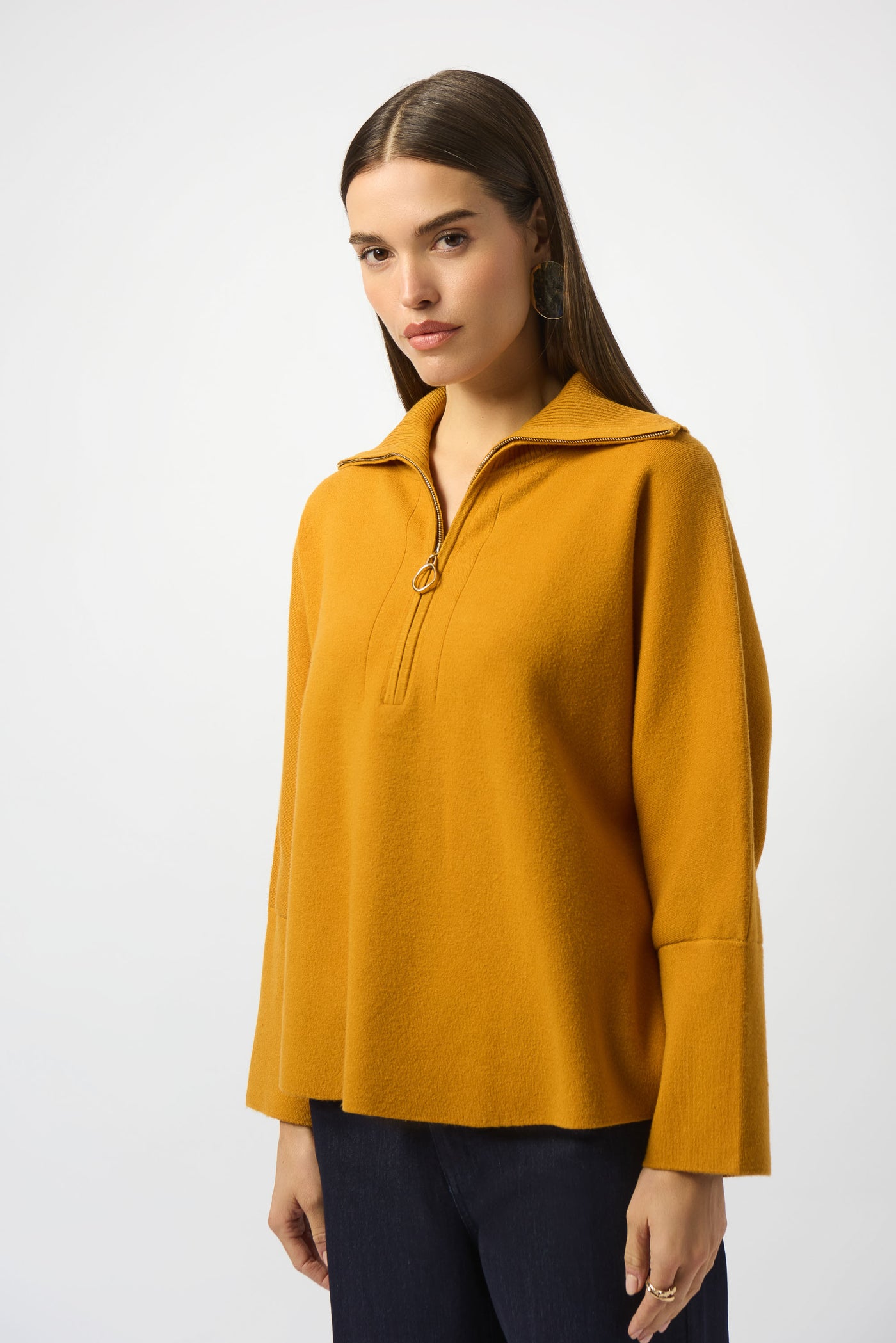 Sweater Knit Boxy Pullover With Zipped Collar Joseph Ribkoff