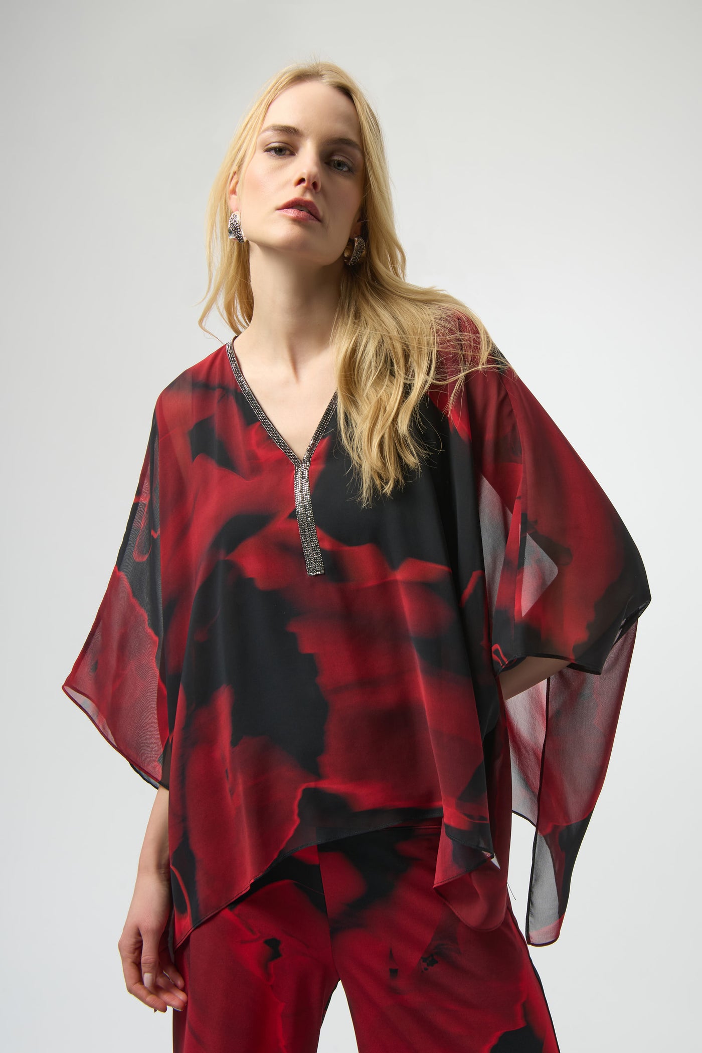 Recycled Chiffon Abstract Print Poncho Top Joseph Ribkoff