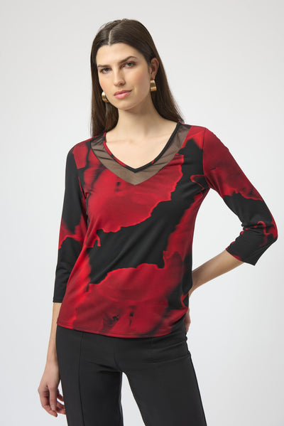 Silky Knit Abstract Print Fitted Top Joseph Ribkoff