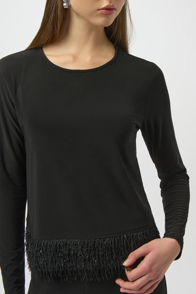 Silky Knit Top with Novelty Fringe Hem Joseph Ribkoff