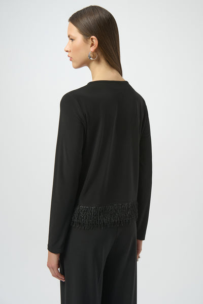 Silky Knit Top with Novelty Fringe Hem Joseph Ribkoff