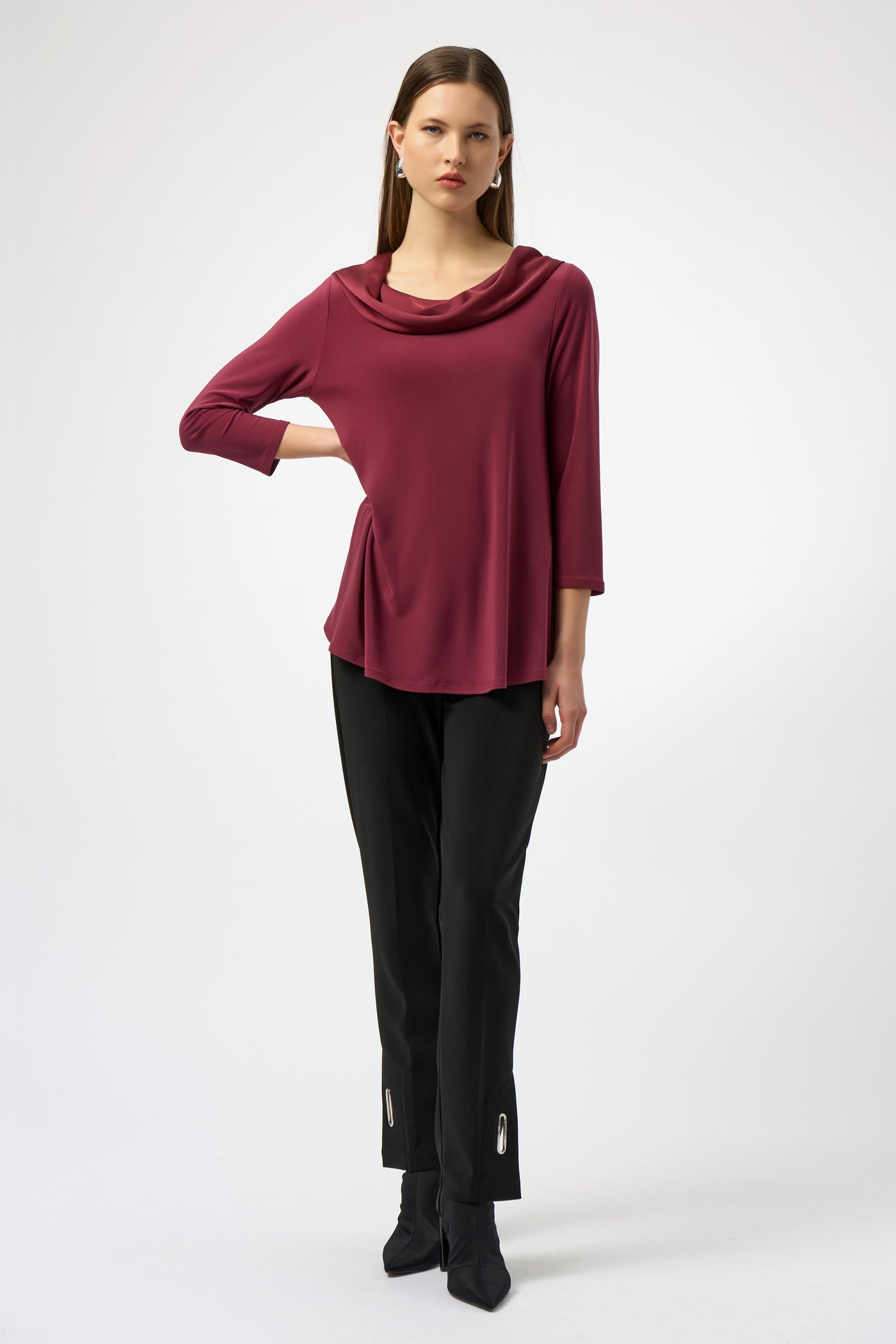 Silky Knit & Satin Cowl Neck Flared Top Joseph Ribkoff