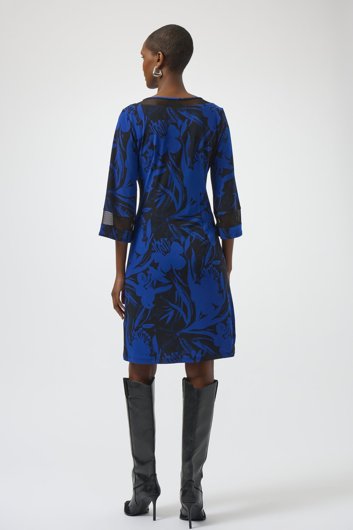 Silky Knit & Mesh Floral Print A-Line Dress Joseph Ribkoff