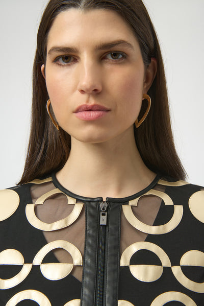 Mesh and Leatherette Collarless Jacket Joseph Ribkoff