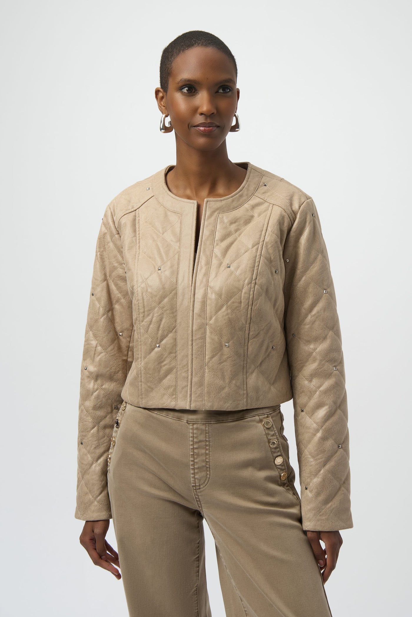 Foiled Faux Suede Diamond Quilt Studded Jacket Joseph Ribkoff