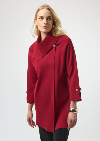 Sweater Knit Coat with Overlap Collar Joseph Ribkoff