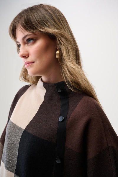 Brushed Viscose Plaid Print Boxy Sweater with Funnel Neck Joseph Ribkoff