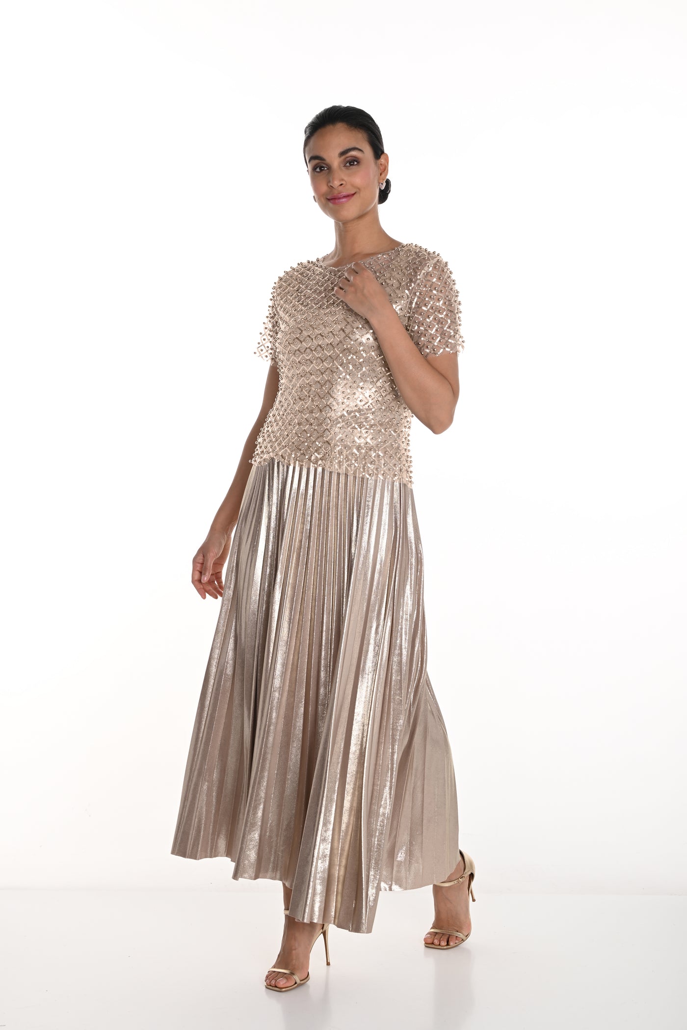 Pleated Metallic Midi Skirt Frank Lyman