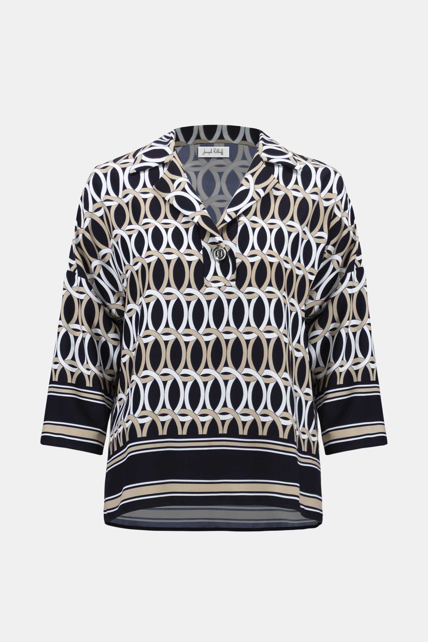 Woven Geometric Print Boxy Top With Shirt Collar Joseph Ribkoff