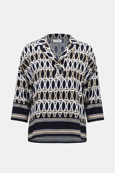 Woven Geometric Print Boxy Top With Shirt Collar Joseph Ribkoff