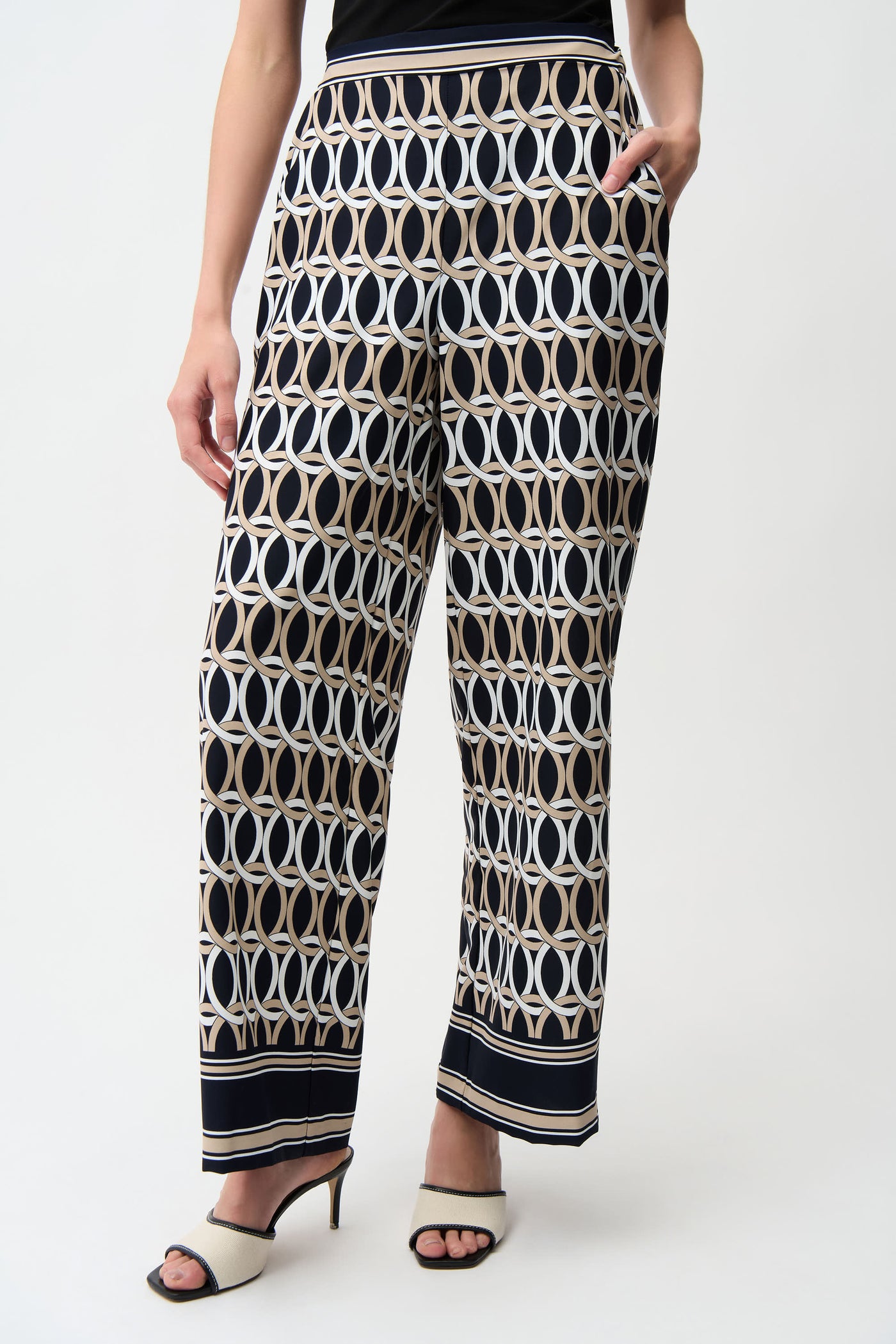 Woven Geometric Print Wide Leg Pull-On Pants Joseph Ribkoff
