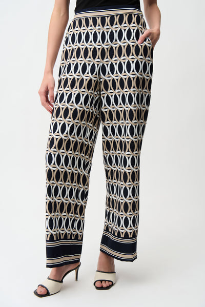 Woven Geometric Print Wide Leg Pull-On Pants Joseph Ribkoff