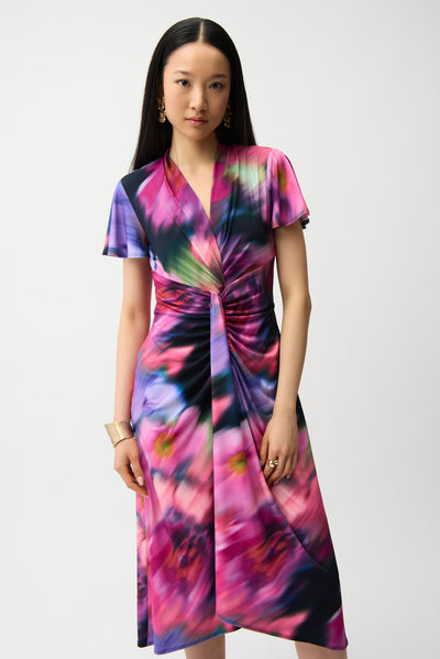 Silky Knit Floral Print High-Low Wrap Dress 261060 Joseph Ribkoff