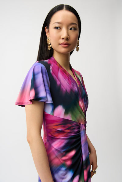 Silky Knit Floral Print High-Low Wrap Dress 261060 Joseph Ribkoff