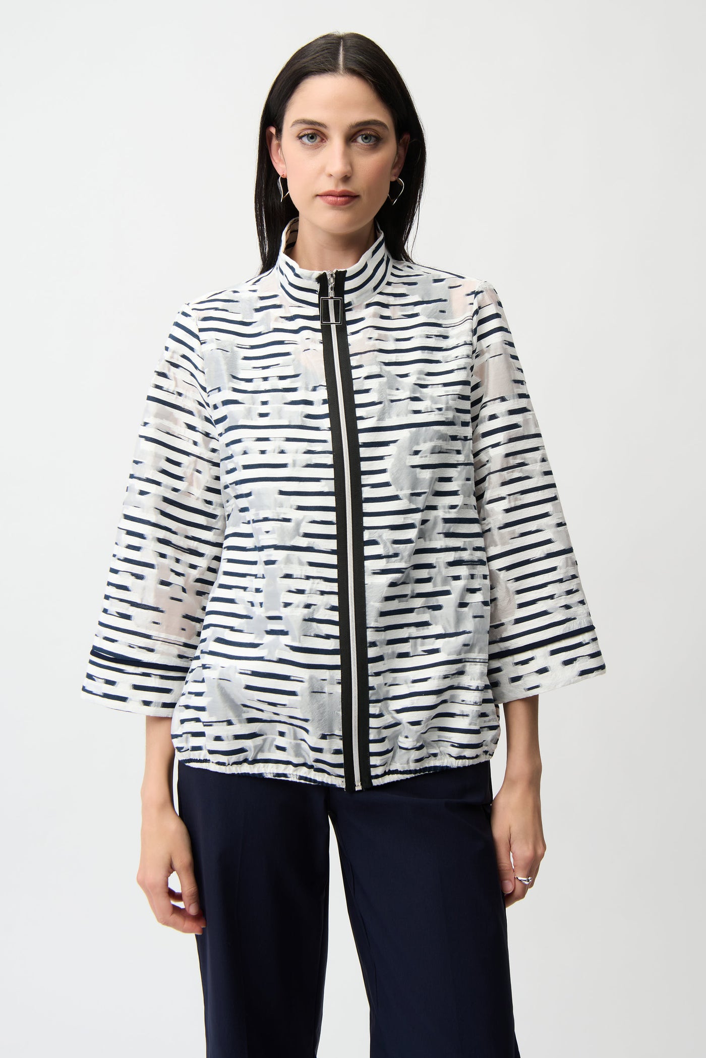 Jacquard Organza Stripe Bomber Jacket Joseph Ribkoff