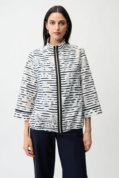 Jacquard Organza Stripe Bomber Jacket Joseph Ribkoff