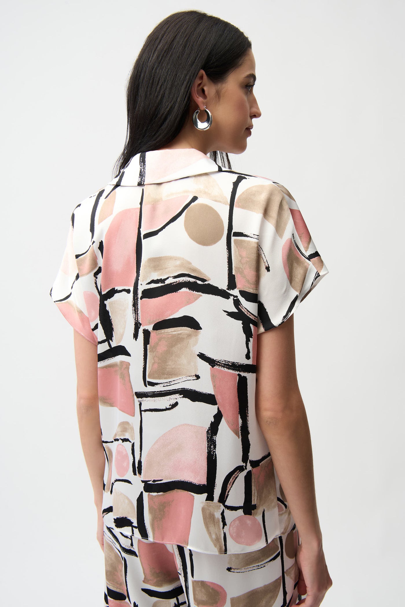 Recycled Satin Abstract Print Boxy Top With V-neckline Joseph Ribkoff