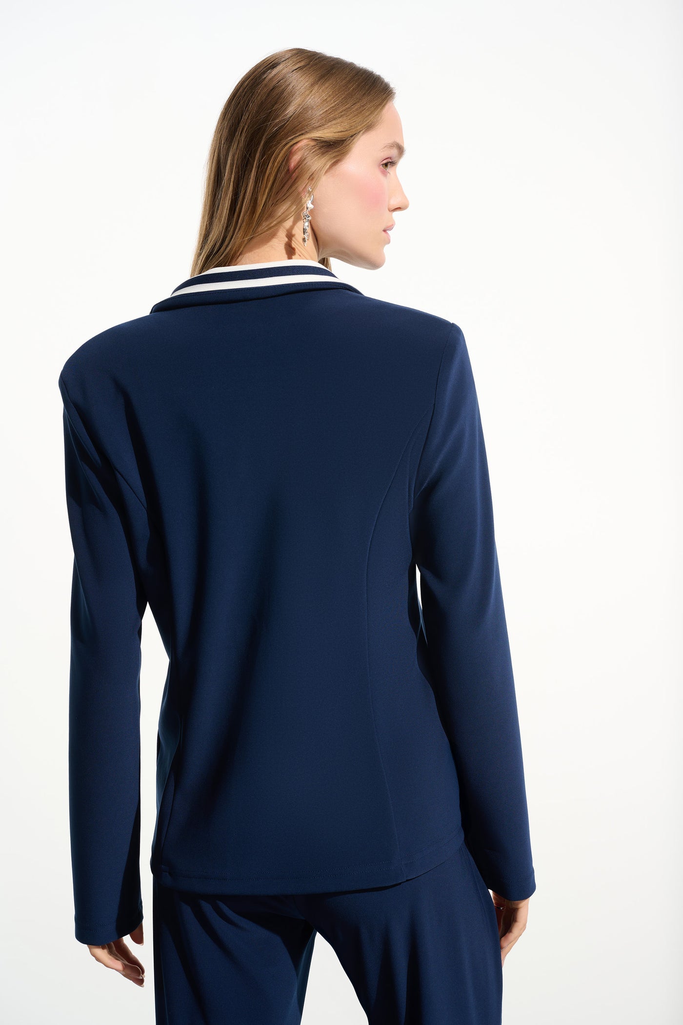 Silky Knit Fitted Blazer With Stripe Band Detail Joseph Ribkoff