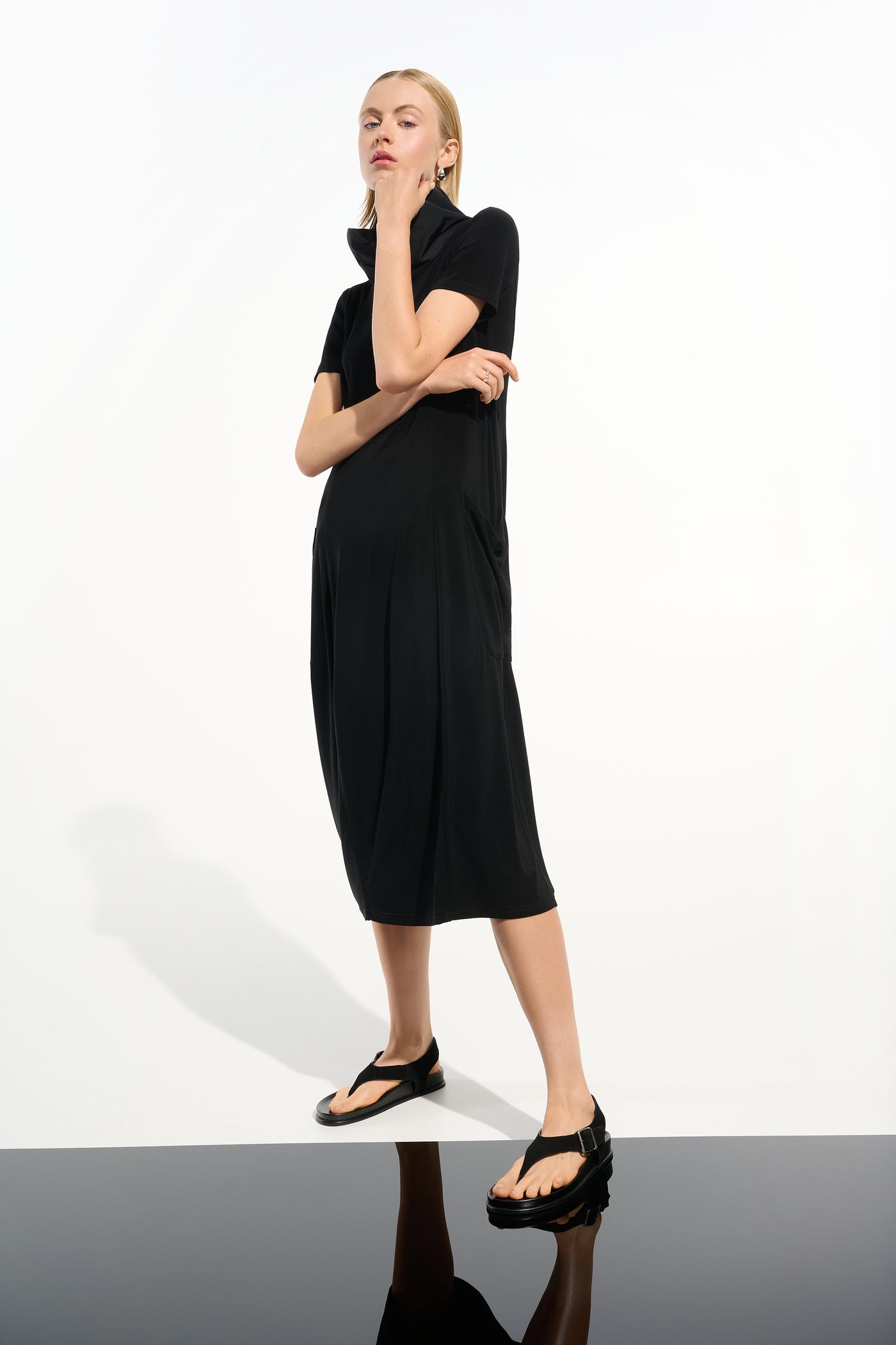 Silky Knit Cocoon Dress With Memory Funnel Collar Joseph Ribkoff