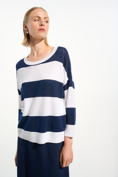 Cotton Blend Stripe Print Crewneck Sweater Joseph Ribkoff