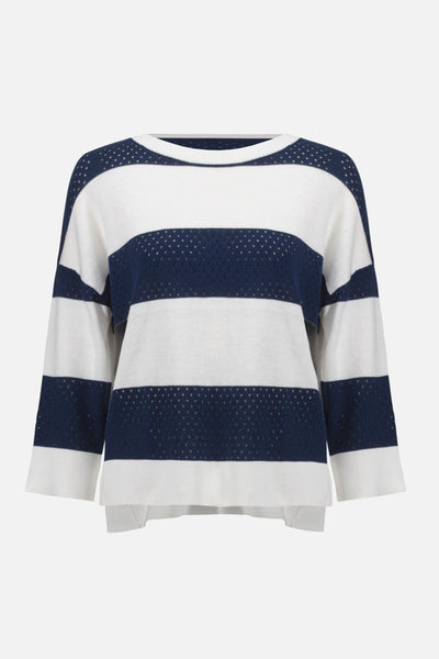 Cotton Blend Stripe Print Crewneck Sweater Joseph Ribkoff