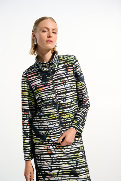 Cascade Knit Tropical Print Jacket With Contrast Panel Joseph Ribkoff