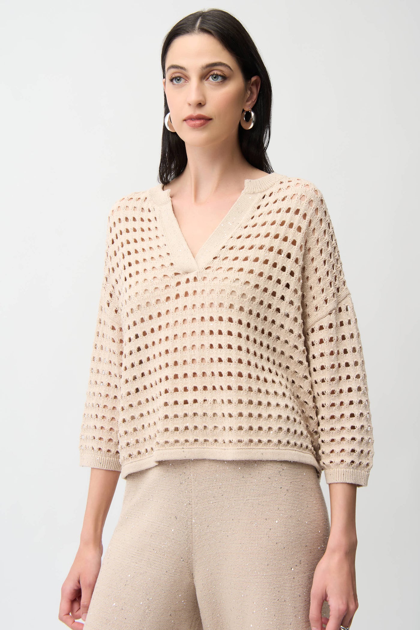 Cotton Blend Open Stitch Boxy Sweater Joseph Ribkoff