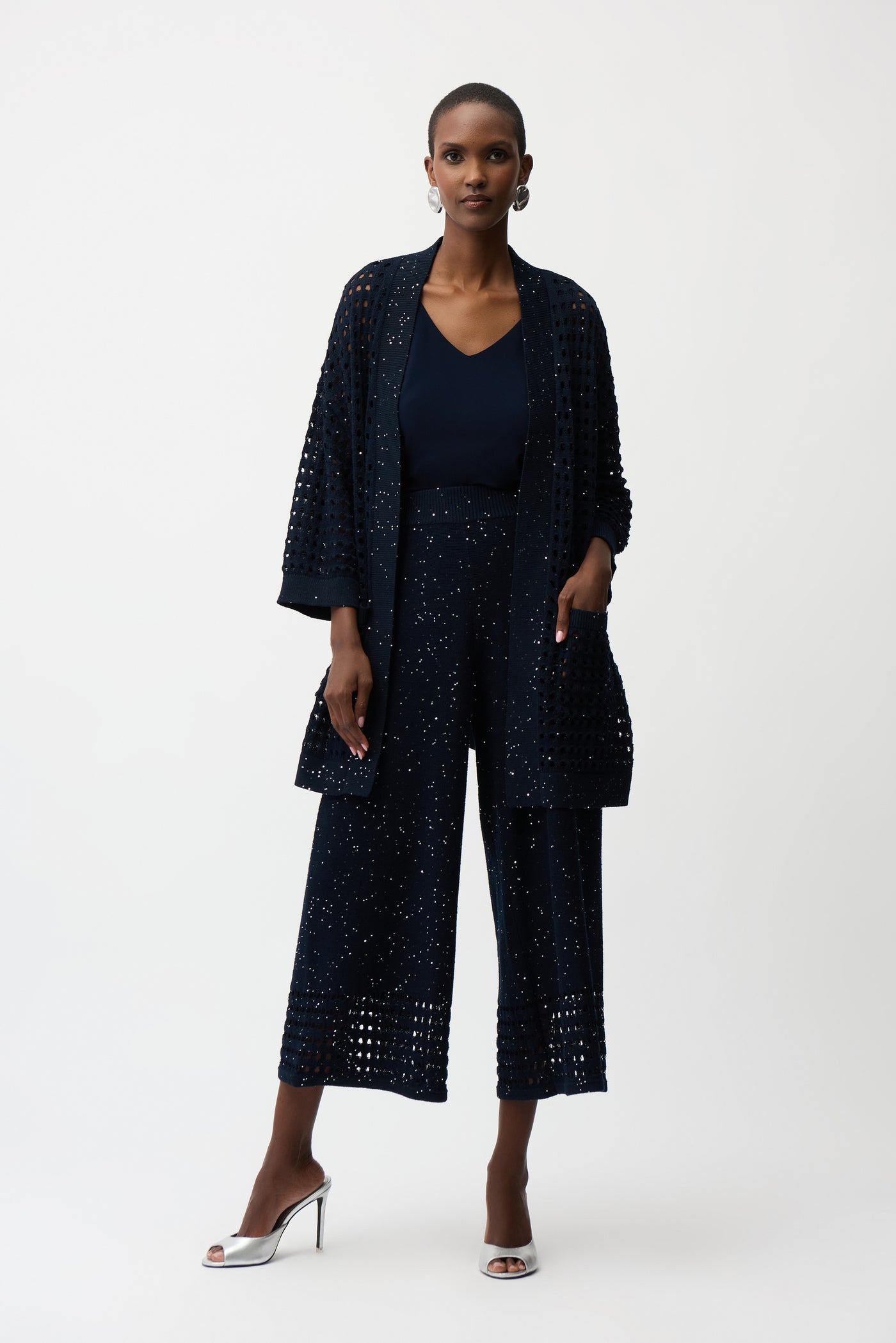 Cotton Blend Open Stitch Boxy Cardigan Joseph Ribkoff