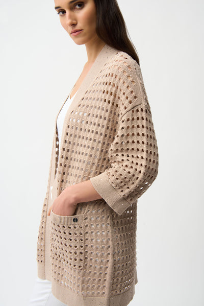 Cotton Blend Open Stitch Boxy Cardigan Joseph Ribkoff