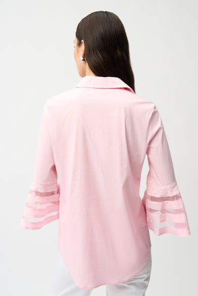 Stretch Poplin Straight Blouse with Organza Bell Sleeves Joseph Ribkoff