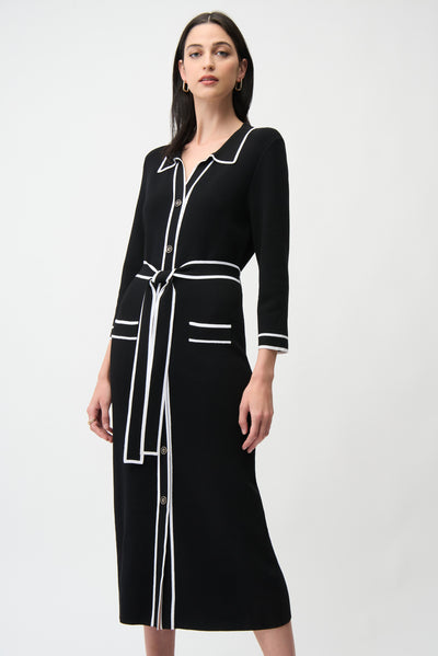 Viscose Shirt Dress with Contrast Piping And Sash Joseph Ribkoff