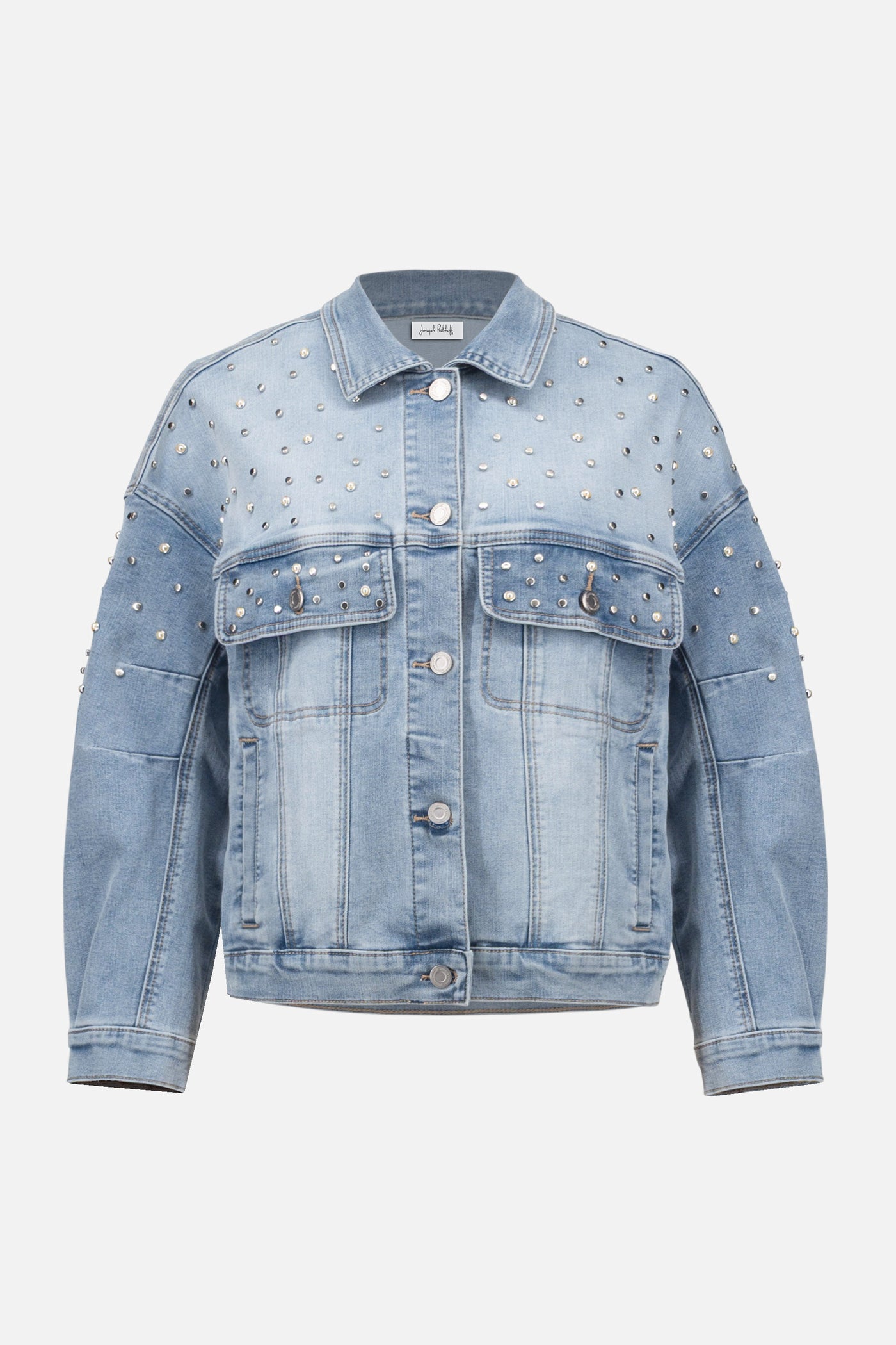 Denim Oversized Jacket With Pearls and Studs Joseph Ribkoff