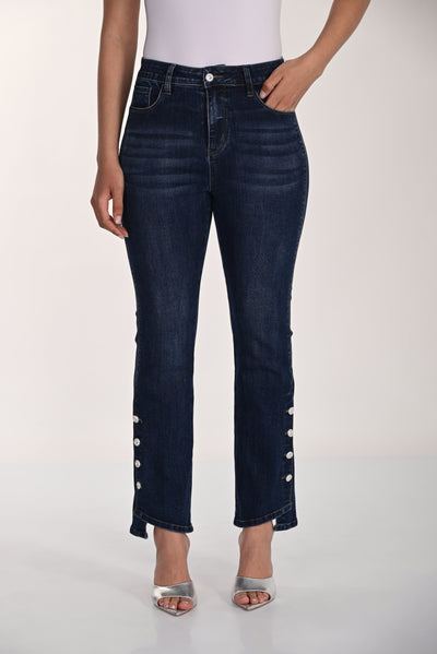 Crystal Hem Straight-Leg Jean Frank Lyman