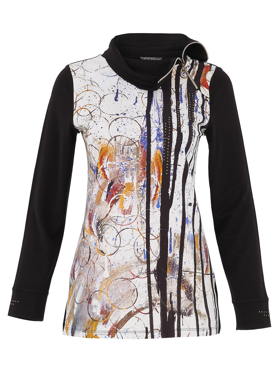 Abstract Print Cowl Neck Pullover Dolcezza