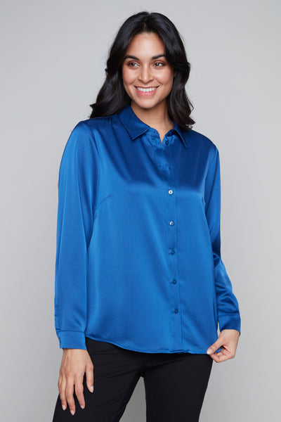 Blouse with Roll Sleeve Tabs Carre Noir