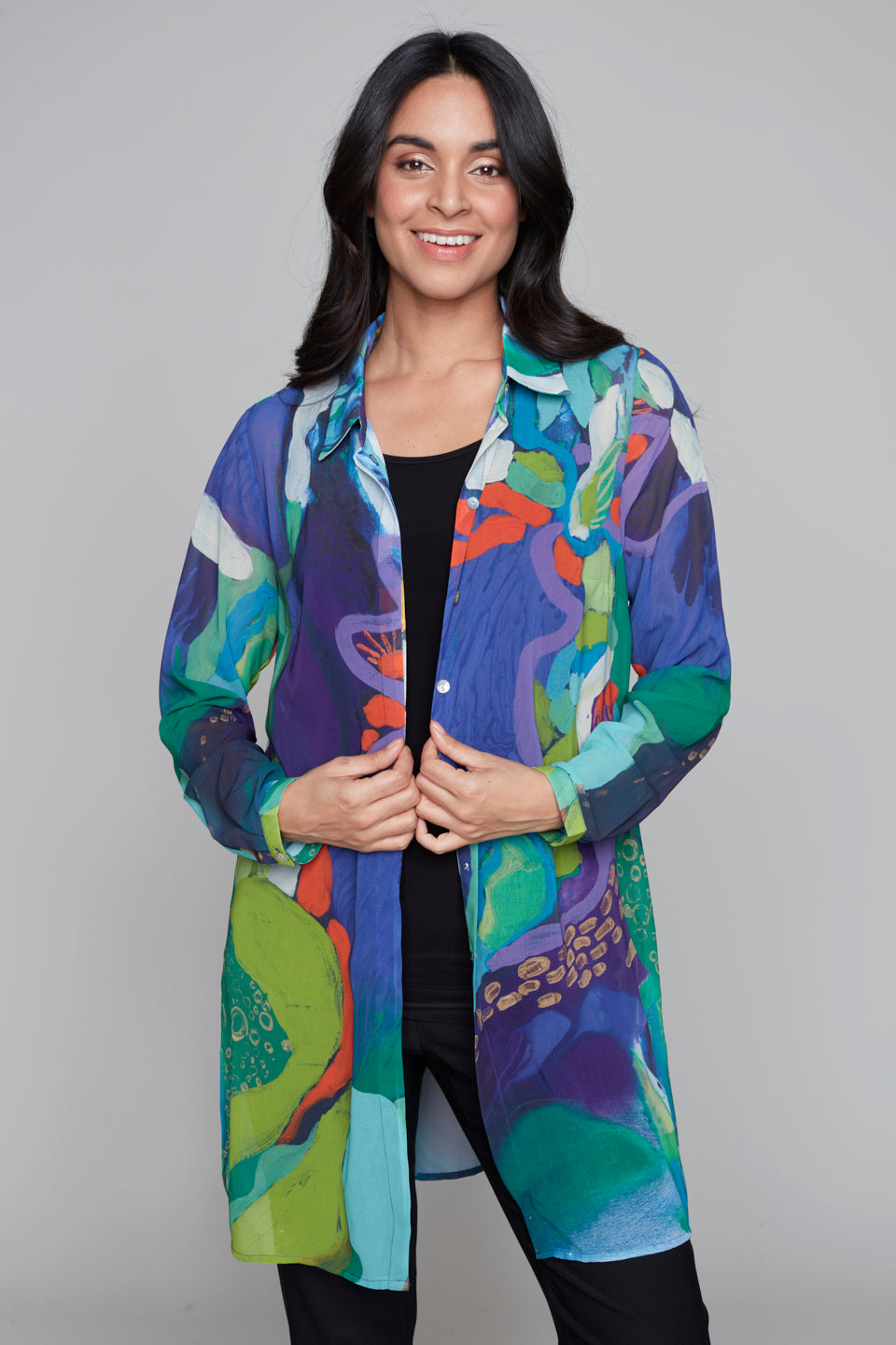 Sheer Abstract Print Button-Down Tunic Claire Desjardins