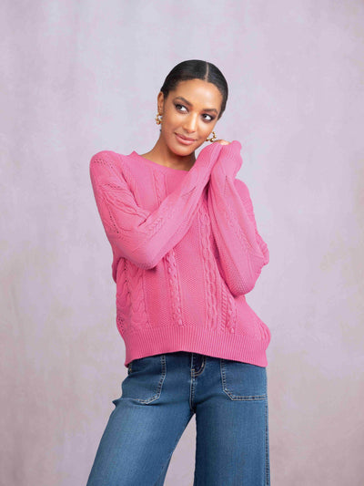 Cable Knit Round Neck Sweater - Dream Pants