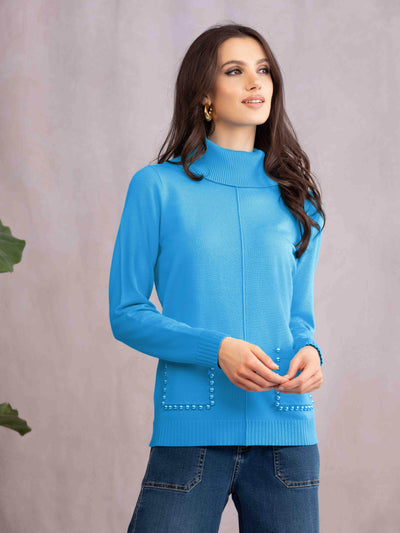 Mock Neck Sweater with Pearl-Trim Pockets - Dream Pants