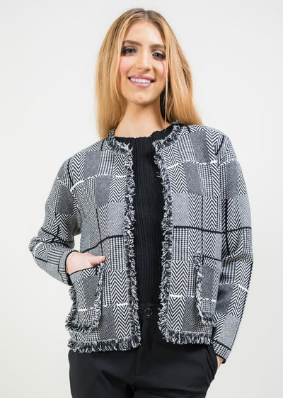 Audrey Frayed Collarless Suit Jacket Lisette L