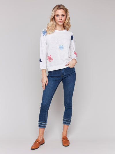 Cotton Sweater with Flower Patches Charlie B