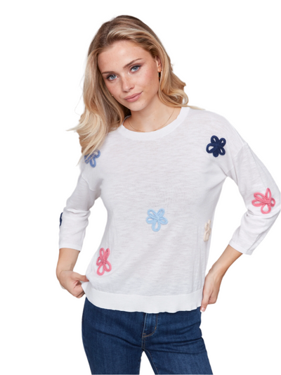 Cotton Sweater with Flower Patches Charlie B