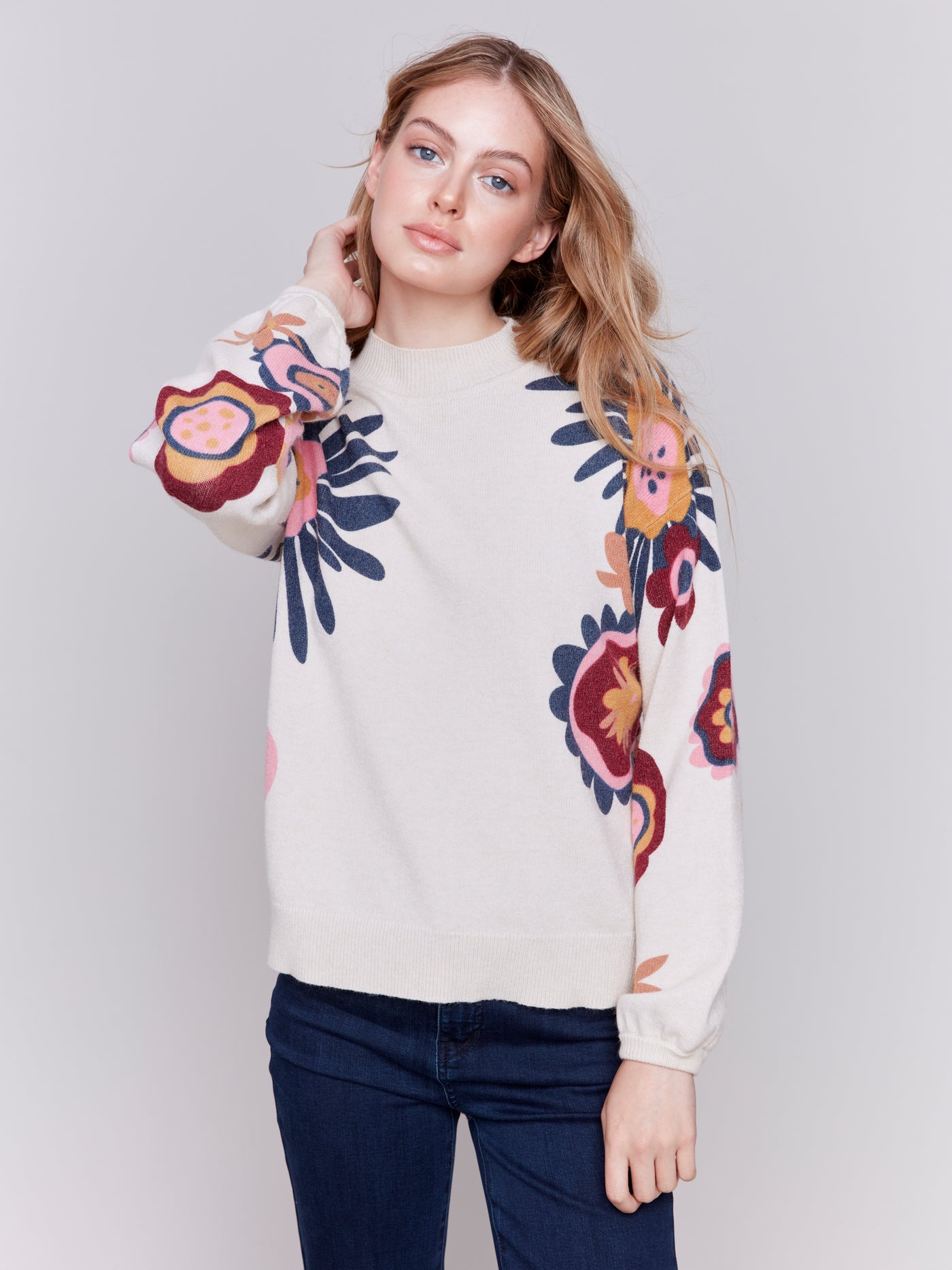 Floral Print Mock Neck Sweater Charlie B