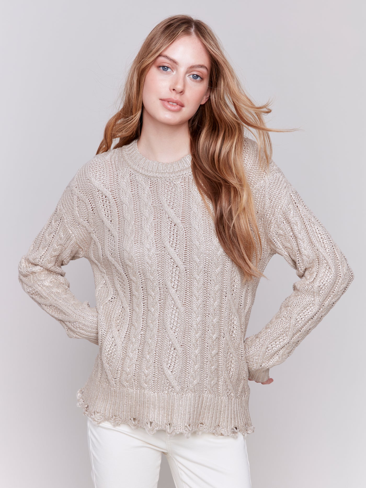 Metallic Cable Knit Sweater Charlie B