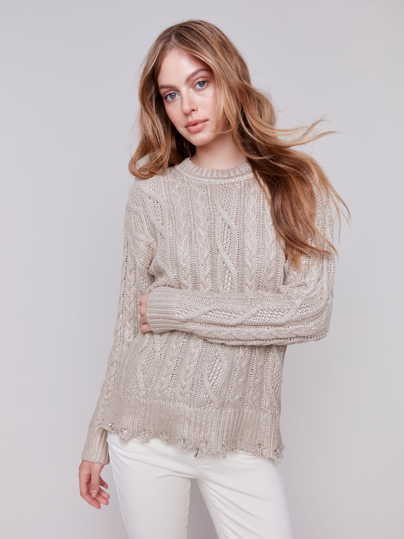 Metallic Cable Knit Sweater Charlie B