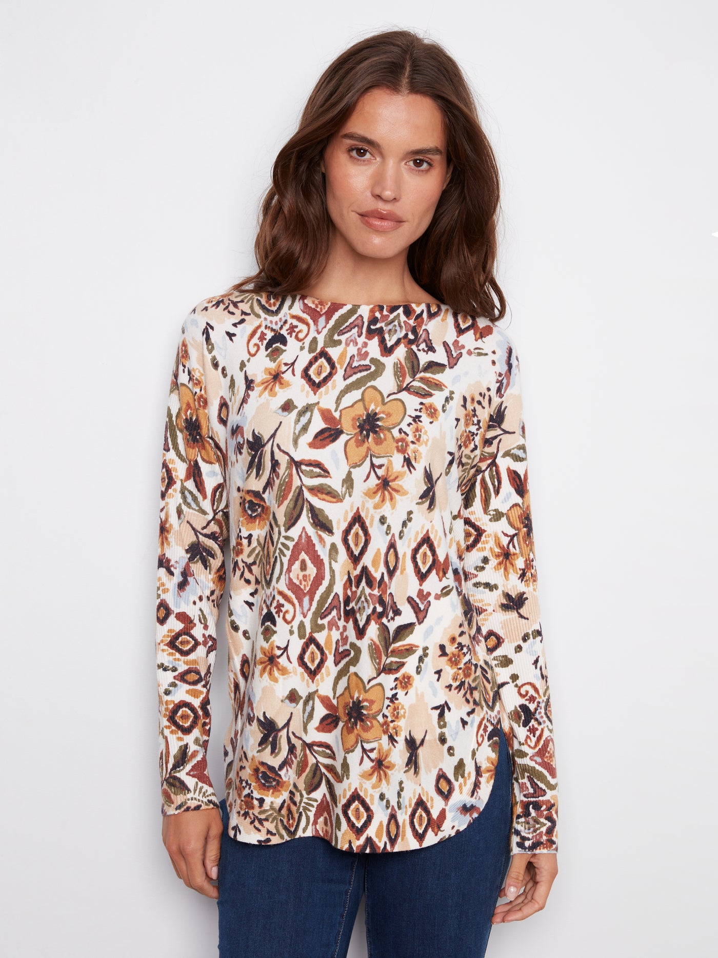 Printed Rounded Hem Sweater Charlie B