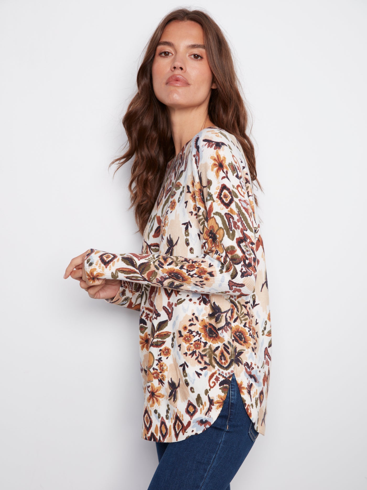 Printed Rounded Hem Sweater Charlie B