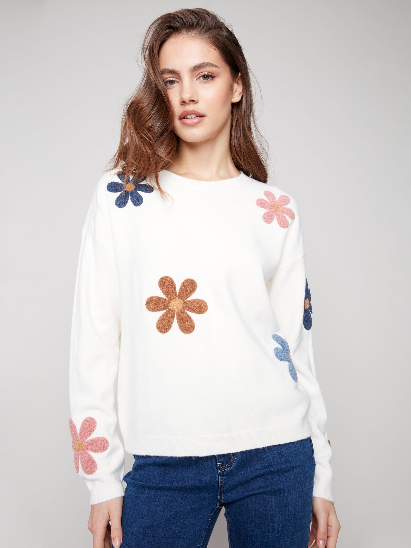 Plush Sweater with Boucle Flowers Charlie B